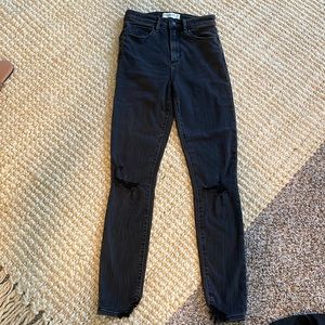 Abercrombie & Fitch Curve Love Distressed Black Acid Wash Jeans